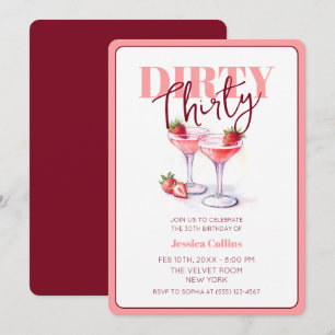 Invitation Cocktail rouge rose 30e fête d'anniversaire