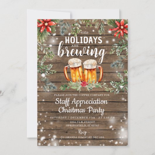 Invitation Cocktail Rustic Wood Christmas Staff Fête (Devant)
