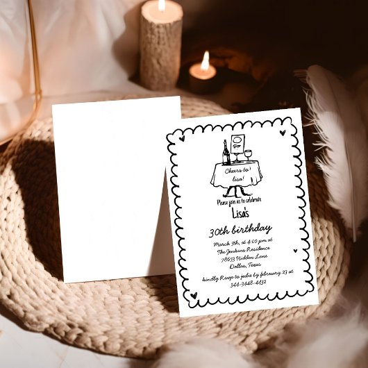 Invitation Cocktail Scribble Dessiné À La Main 30e, 40e Anniv