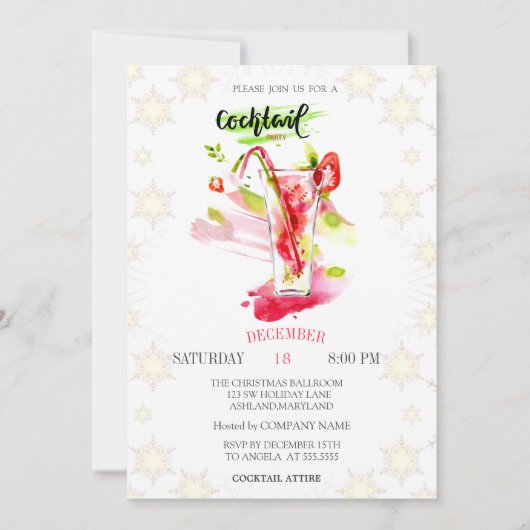 Invitation Cocktail Snowflakes Noël (Devant)