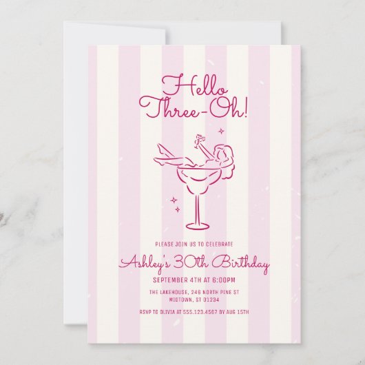 Invitation Cocktail Soft Pink Stripe Hand Drawn 30e anniversa (Devant)