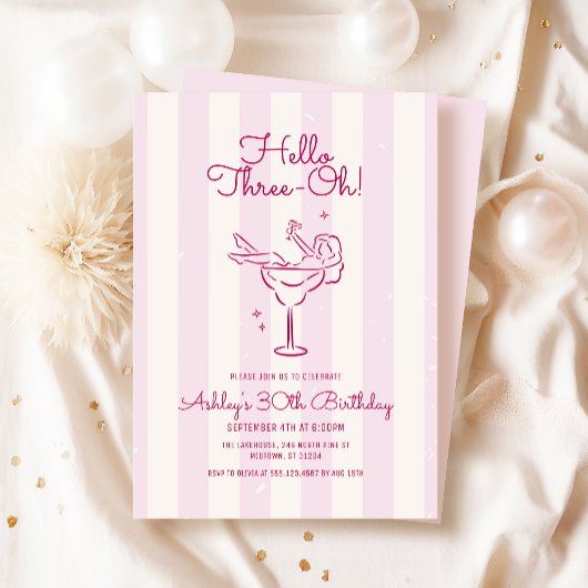 Invitation Cocktail Soft Pink Stripe Hand Drawn 30e anniversa