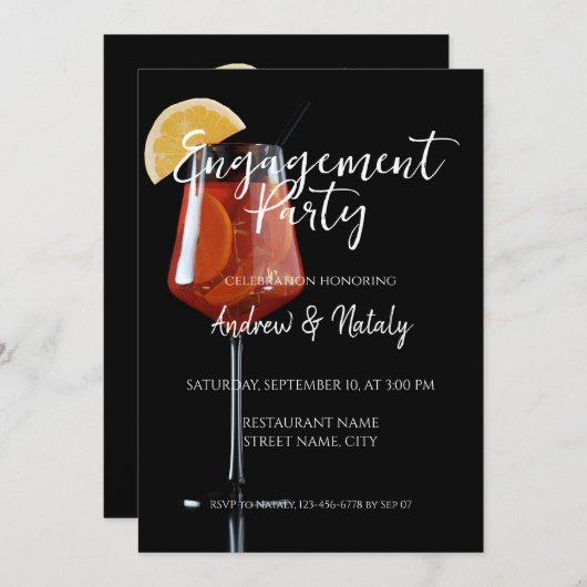 Invitation cocktail Spritz en noir (Devant / Derrière)