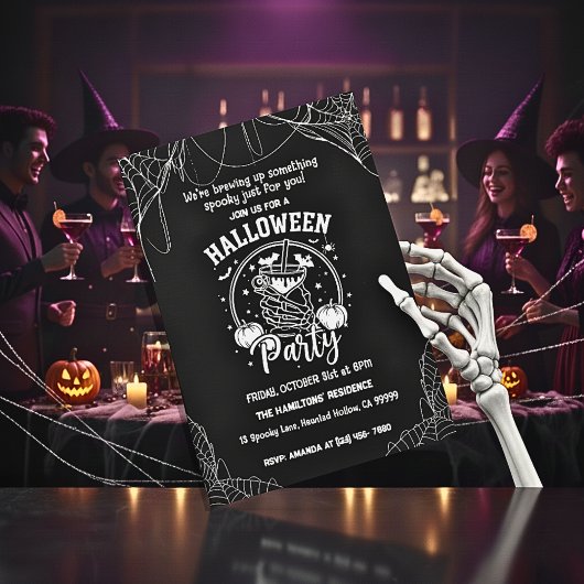 Invitation Cocktail squelette éffrayant Halloween pour adulte