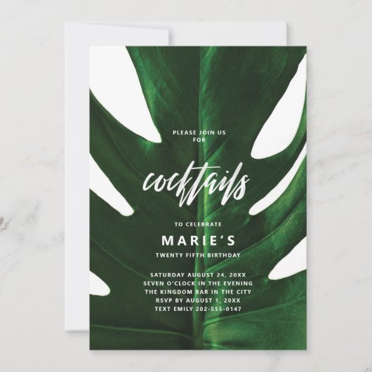 Invitation Cocktail Tropical Monstera Leaf Party (Devant)