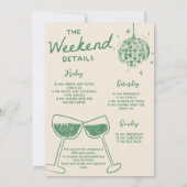 Invitation Cocktail vert Bachelorette Heekend Itinéraire (Dos)