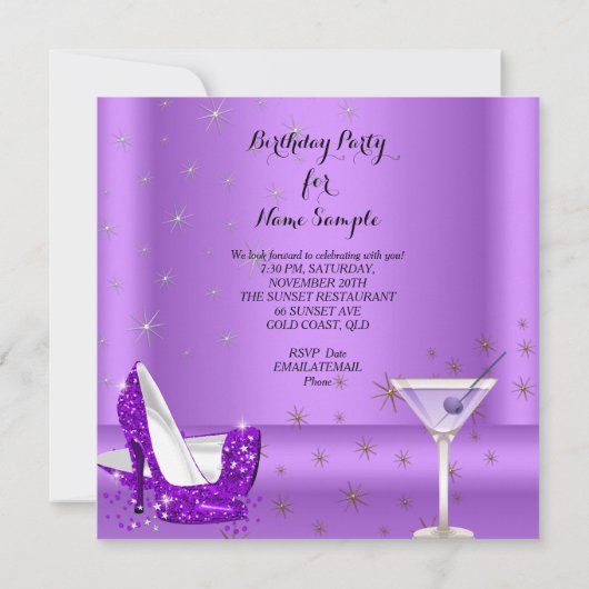 Invitation Cocktail violet Parties scintillant talons hauts A (Dos)