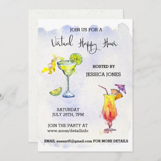 Invitation Cocktail virtuel de Quarantine Happy Hour (Devant / Derrière)
