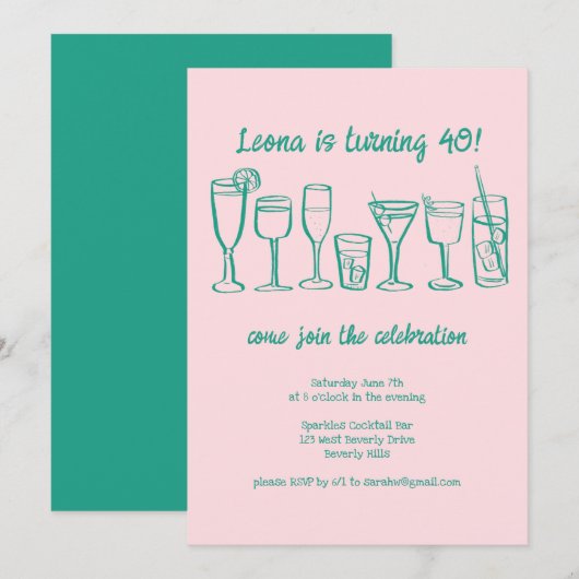 Invitation Cocktail Whimsical Boissons Personnalisé Anniversa (Devant / Derrière)