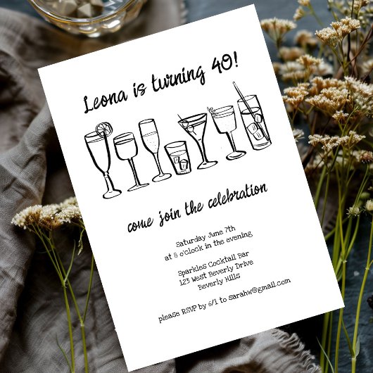 Invitation Cocktail Whimsical Boissons Personnalisé Anniversa