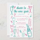 Invitation Cocktail Whimsical NEW YEAR Party Boissons sur mes (Devant)
