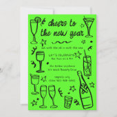 Invitation Cocktail Whimsical NEW YEAR Party Boissons sur mes (Devant)