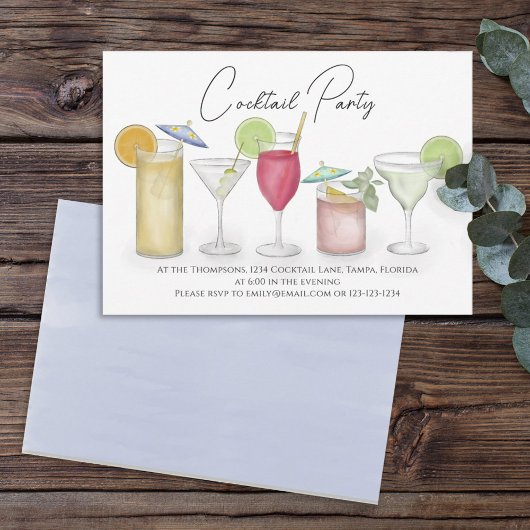 Invitation Cocktails à l'aquarelle simple Boissons Amusants F