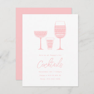 Invitation Cocktails à motifs Cocktails roses Soirée Cocktail