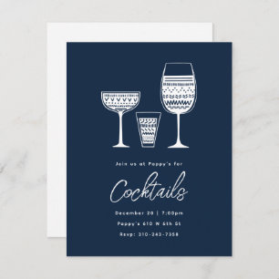 Invitation Cocktails à motifs Navy Blue Cocktail Party