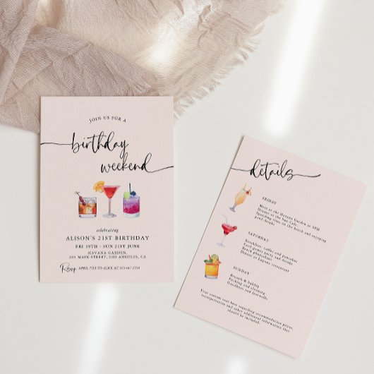 Invitation Cocktails amusants Anniversaire Week-End Itinérair