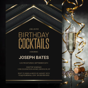 Invitation Cocktails Anniversaires Black Gold