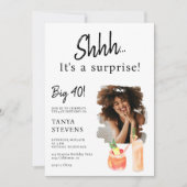 Invitation Cocktails blanc photo surprise quarante anniversai (Devant)
