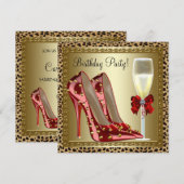 Invitation Cocktails Chaussures à talons hauts rouges Léopard (Devant / Derrière)