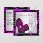 Invitation Cocktails Chaussures Fête d'Anniversaire violet Zè (Devant / Derrière)