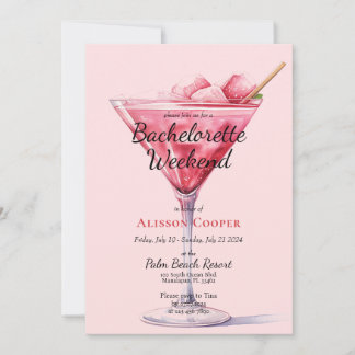 Invitation Cocktails Chic Rose | Fin de semaine de bacheloret