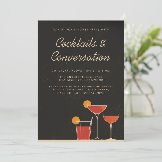 Invitation Cocktails & Conversation Retro Boissons House Part (Debout devant)
