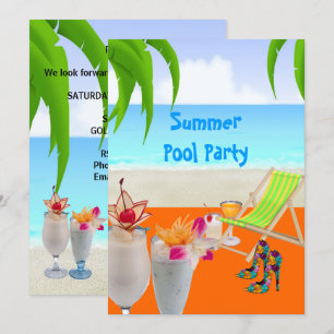 Invitation Cocktails de fête au bord de la piscine en été Pla