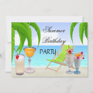 Invitation Cocktails de fête d'anniversaire d'été Plage tropi