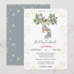 Invitation Cocktails de fêtes Flocons de neige Patins à glace