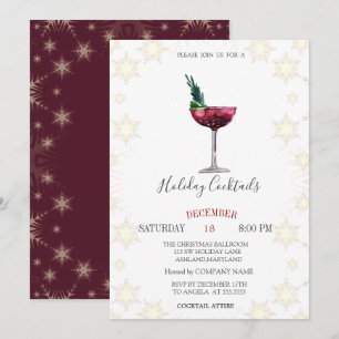 Invitation Cocktails de fêtes Flocons de neige Société Noël