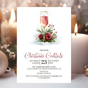 Invitation Cocktails de Noël au Champagne Rose