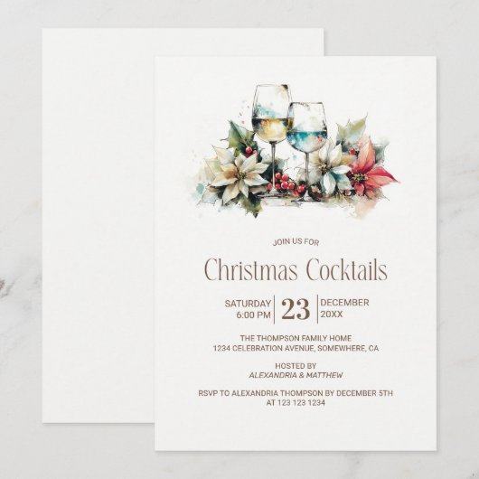 Invitation Cocktails de Noël en verre de vin (Devant / Derrière)