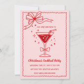 Invitation Cocktails de Noël Pink Red Bow à la main (Devant)