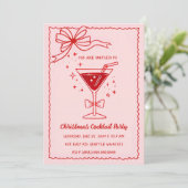 Invitation Cocktails de Noël Pink Red Bow à la main (Debout devant)