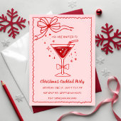 Invitation Cocktails de Noël Pink Red Bow à la main
