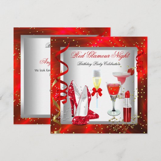 Invitation Cocktails de nuit Red Glamor Champagne Party (Devant / Derrière)