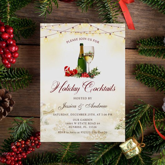 Invitation Cocktails de vacances Festive moderne fête de Noël