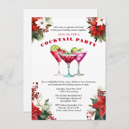 Invitation Cocktails de vacances Noël (Devant / Derrière)