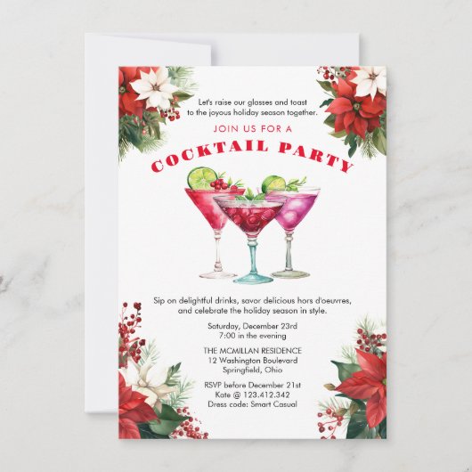 Invitation Cocktails de vacances Noël (Devant)