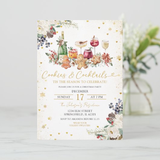 Invitation Cocktails et biscuits parsemés de blanc Fête de No (Debout devant)