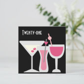 Invitation Cocktails Femmes Rose Noir 21ème anniversaire (Debout devant)