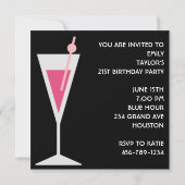 Invitation Cocktails Femmes Rose Noir 21ème anniversaire (Dos)