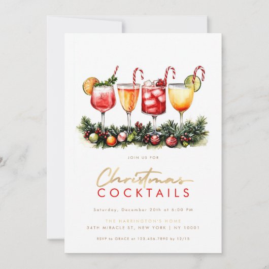 Invitation Cocktails Festive Boissons Fête de Noël (Devant)
