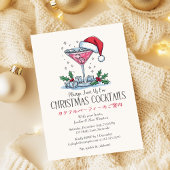 Invitation Cocktails Fête de Noël Santa Hat Boire Rouge