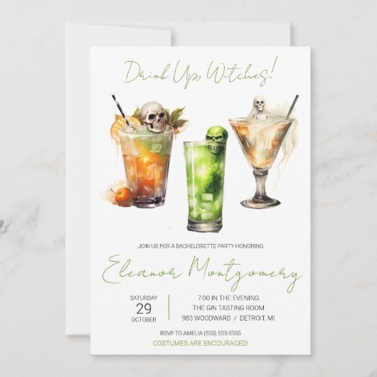 Invitation Cocktails Halloween, Boissons, Fête de Bachelorett (Devant)