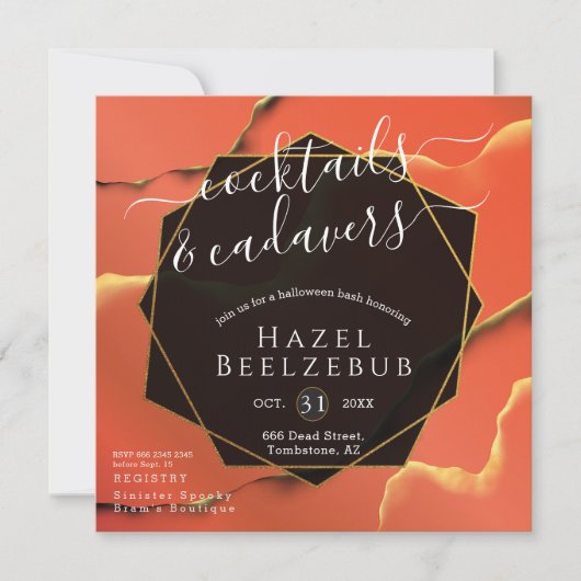 Invitation Cocktails Halloween Cadavers Noir Golden Abstrait (Devant)
