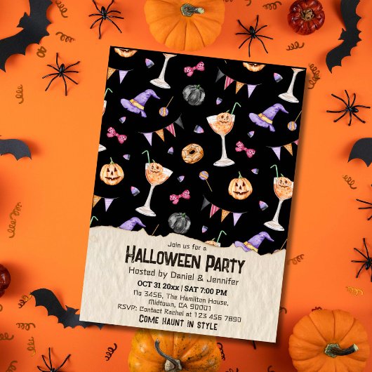 Invitation Cocktails jack-o-lanterns Witch Casquette Hallowee