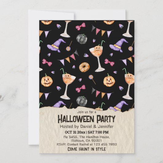 Invitation Cocktails jack-o-lanterns Witch Casquette Hallowee (Devant)