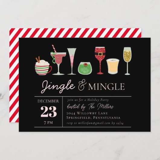 Invitation Cocktails Jingle et Mingle Fête de Noël (Devant / Derrière)