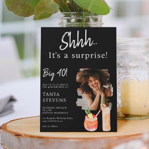 Invitation Cocktails noir photo surprise quarante anniversair